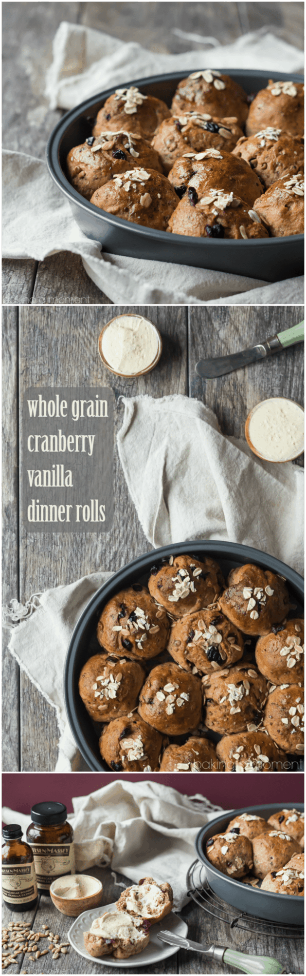Whole Grain Cranberry Vanilla Dinner Rolls with Whipped Vanilla Bean Maple Butter | Baking a Moment @nielsenmassey #ad
