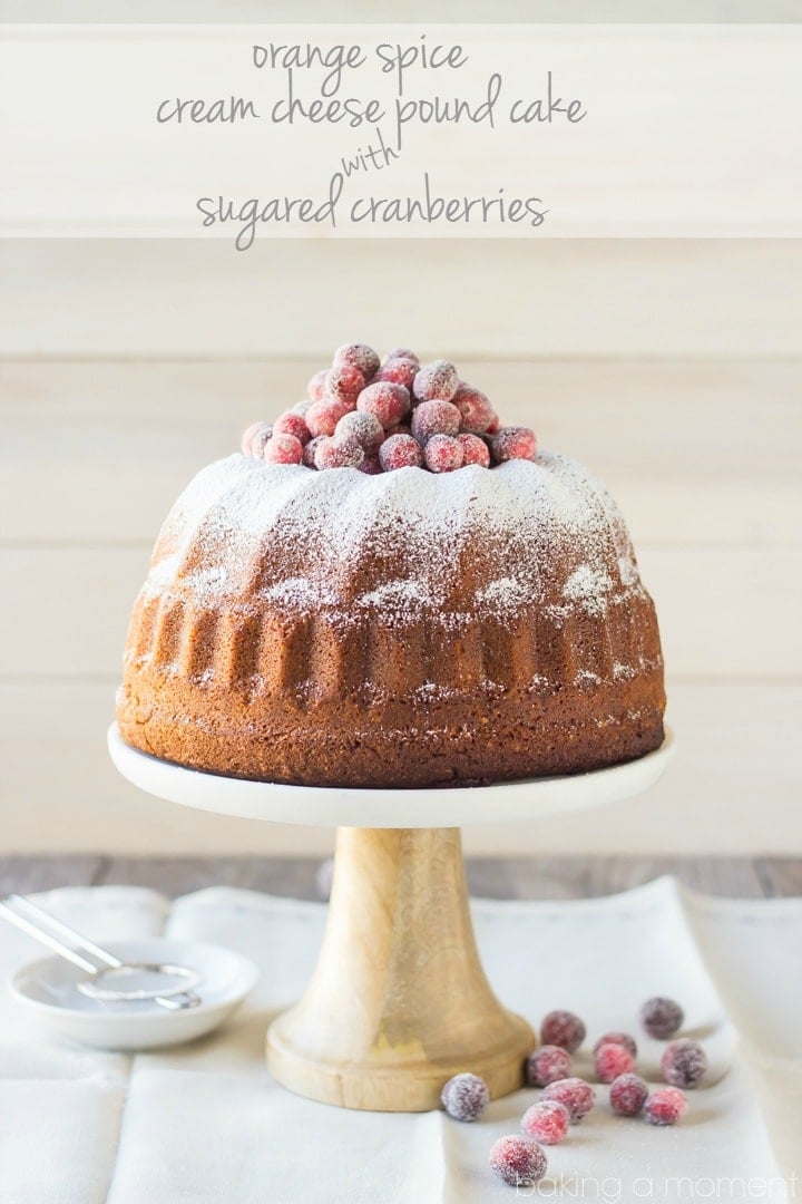 I LOVED the velvety texture of this cream cheese pound cake! The orange and spice is perfect for the holidays, and those sugared cranberries are so gorgeous! #oneandonlyphilly #holidaysaremadewith #spon @spreadphilly