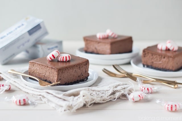 I made these Chocolate Peppermint Cheesecake Bars for Christmas and they were a huge hit! The cheesecake is so chocolate-y and creamy, and I loved that cool hit of peppermint! @spreadphilly #OneAndOnlyPhilly #HolidaysAreMadeWith #spon