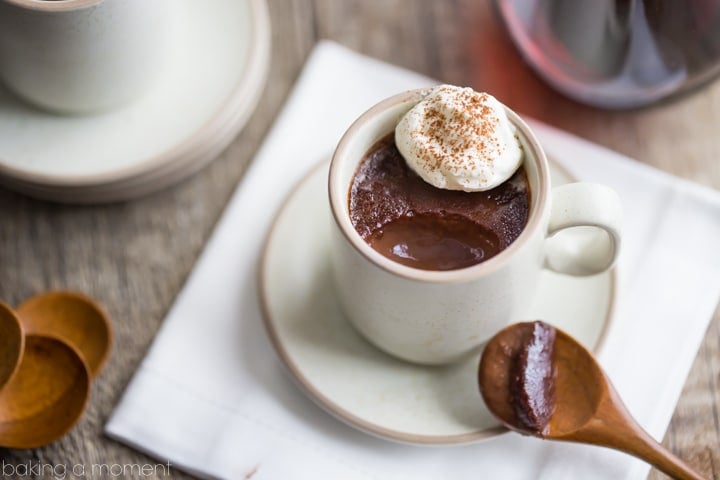 Chocolate Red Wine Pot de Creme: a rich, dense, spoonable chocolate dessert with a hint of complexity from lush red wine. 