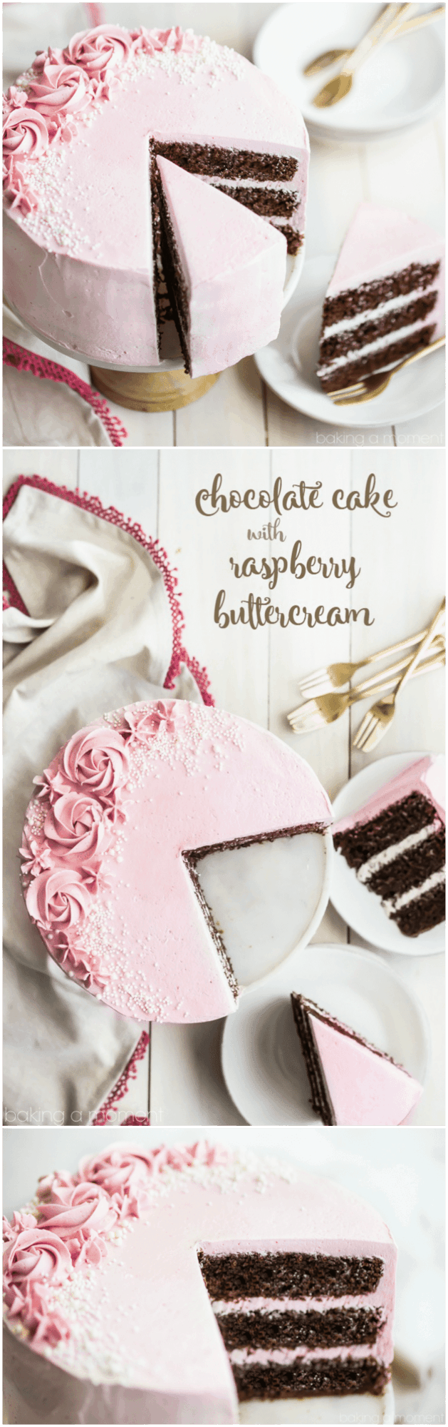 LOVED this moist and fluffy chocolate cake, and the raspberry buttercream was so light and fresh! Perfect party cake :)