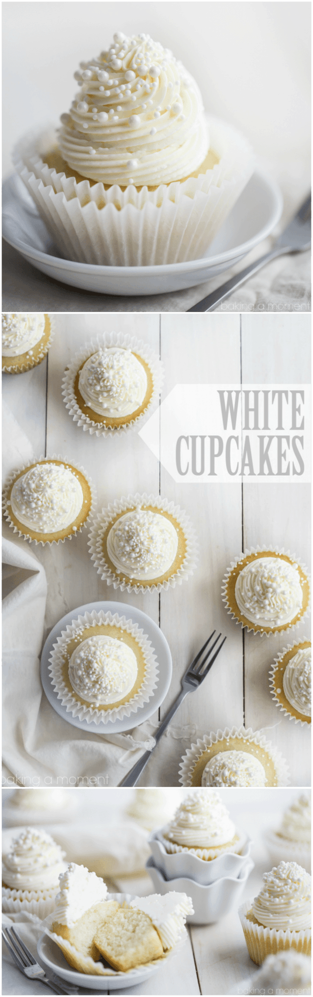 Simply perfect white cupcakes with a moist texture and a delicate hint of almond. 