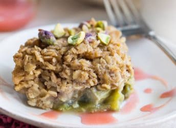 Rhubarb Pistachio Baked Oatmeal: Perfect for a Spring brunch!