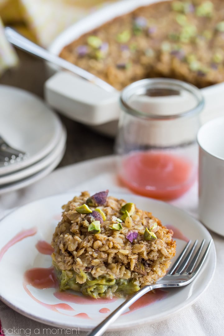 Rhubarb Pistachio Baked Oatmeal: Perfect for a Spring brunch! 