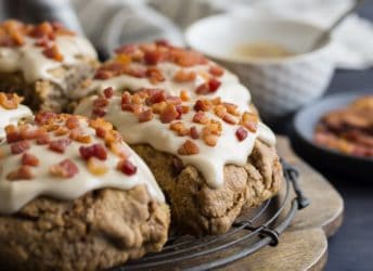 Cinnamon Peanut Butter Chip Scones with Maple Bacon Glaze- sounds crazy but these were insanely good!