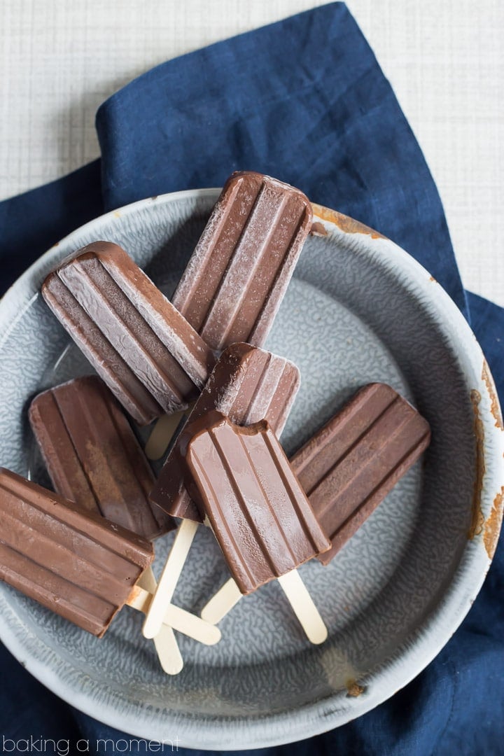 No-Drip Homemade Fudge Pops/Fudgesicles! My kids love these and I don't worry about giving them to them because they're so much less messy to eat than the regular kind.