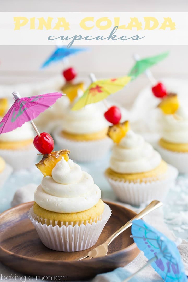 Pina Colada Cupcakes- just like my favorite tropical cocktail! The pineapple and coconut flavors really shine in this recipe :) 