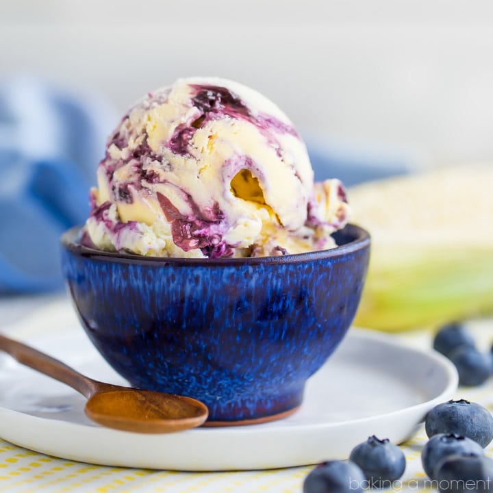 Sweet Corn Ice Cream with Blueberry Swirl- so seasonal and summery! 