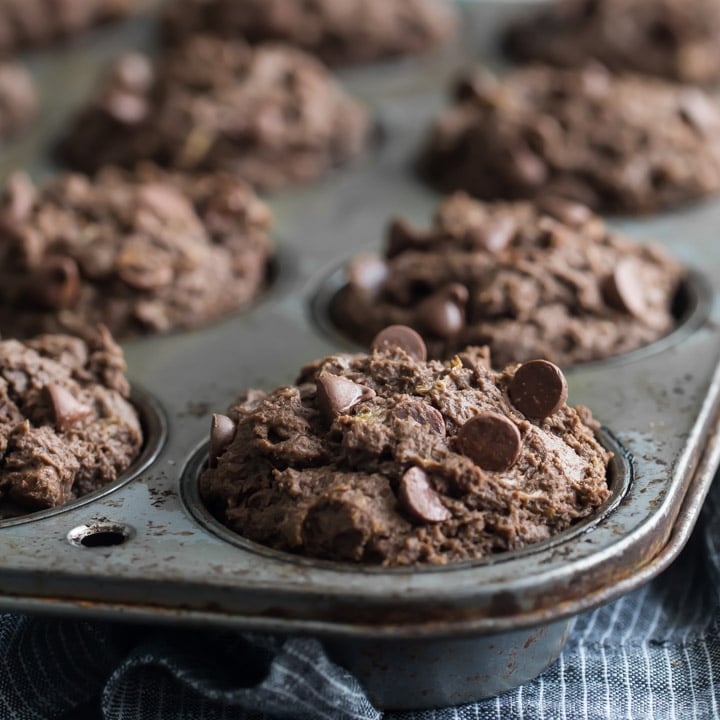 Double Chocolate Zucchini Muffins- loved how tall, fluffy, and moist these baked up!