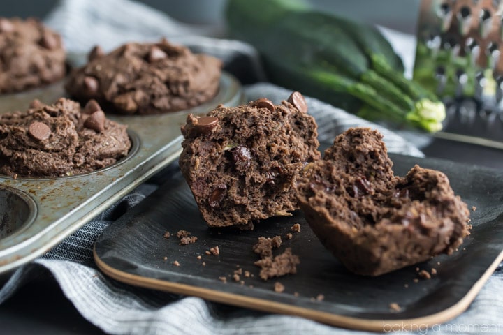 Double Chocolate Zucchini Muffins- loved how tall, fluffy, and moist these baked up!