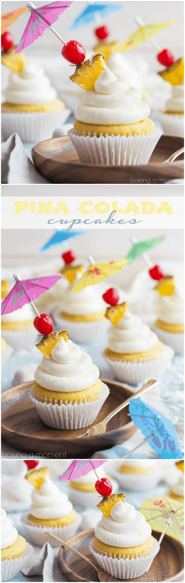 Pina Colada Cupcakes- just like my favorite tropical cocktail! The pineapple and coconut flavors really shine in this recipe :) 