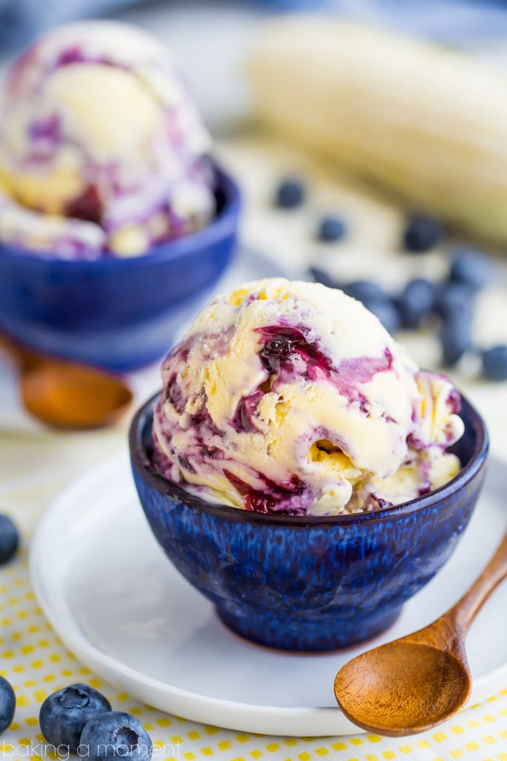 Sweet Corn Ice Cream with Blueberry Swirl- so seasonal and summery! 