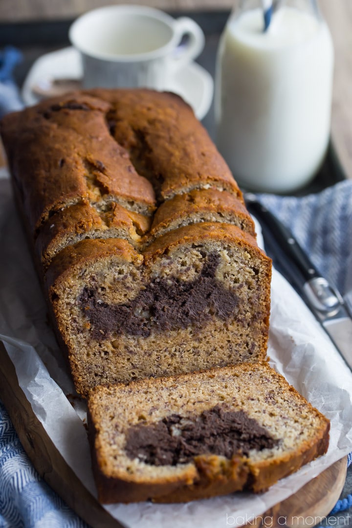 Chocolate Peanut Butter Cheesecake Stuffed Banana Bread- the BEST banana bread I've ever had, and that filling is to-die-for! 