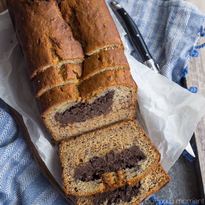 Chocolate Peanut Butter Cheesecake Stuffed Banana Bread- the BEST banana bread I've ever had, and that filling is to-die-for! 