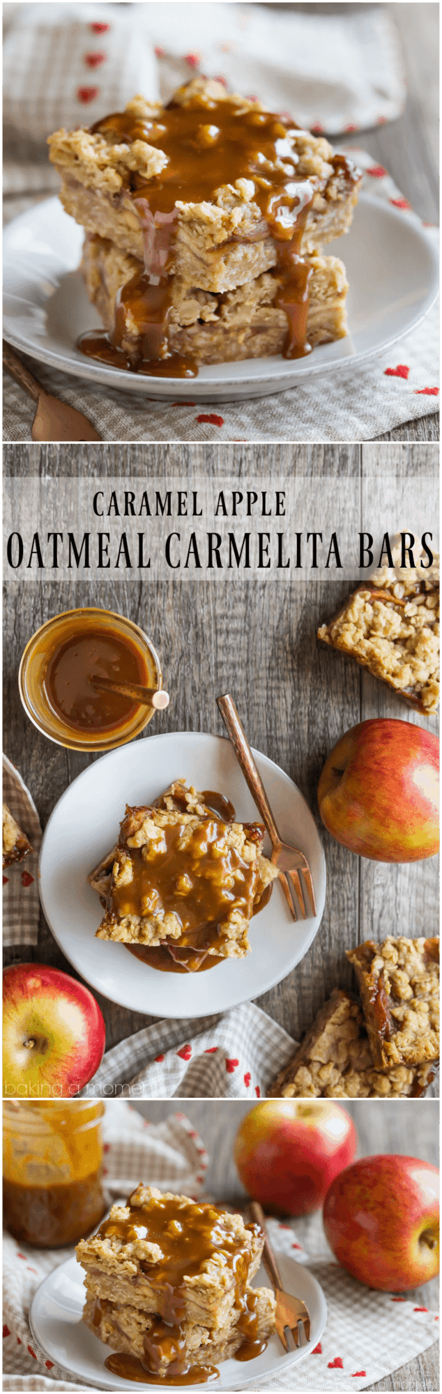 Caramel Apple Oatmeal Carmelita Bars- layers of chewy oatmeal cookie surround cinnamon-spiced apples and caramel sauce. A delicious fall treat! 