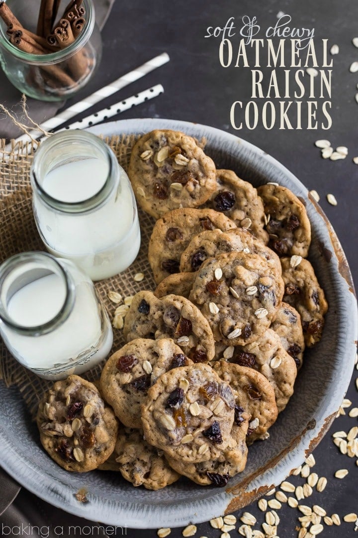 I could not stop eating these oatmeal raisin cookies! So soft and chewy, with plenty of sweet, plump raisins and warm cinnamon. 