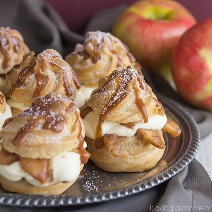 Caramel Apple Cream Puffs- Omg SO good! Loved the way the fluffy cream contrasts with the crusty puff... the caramel apples are the icing on the cake! Great make-ahead dessert for a special occasion.