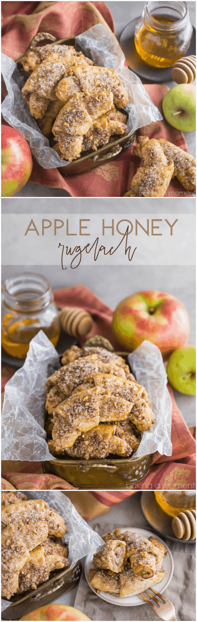 Apple Honey Rugelach: tender cream cheese pastries filled with charoset- an apple/honey/walnut mixture that's perfect for Rosh Hashana or any other fall occasion!