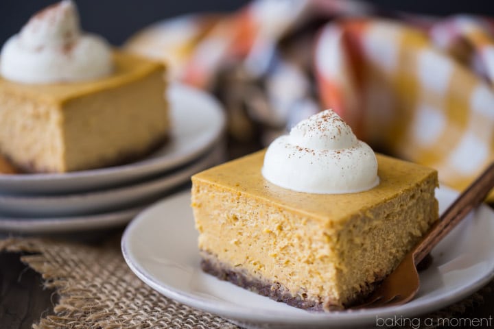 Pumpkin Cheesecake Bars: Cool, creamy, and infused with real pumpkin & spice. Loved that these were naturally gluten-free, that nutty crust is perfection! 