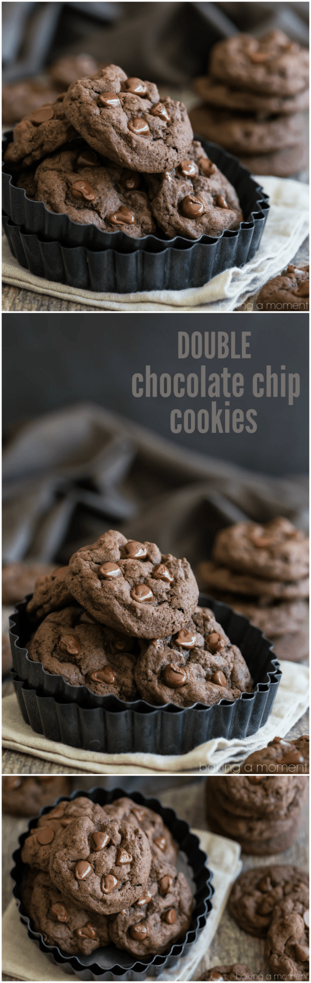 Soft Double Chocolate Chip Cookies- soft and gooey and SO chocolate-y! These will satisfy your craving for sure :) 