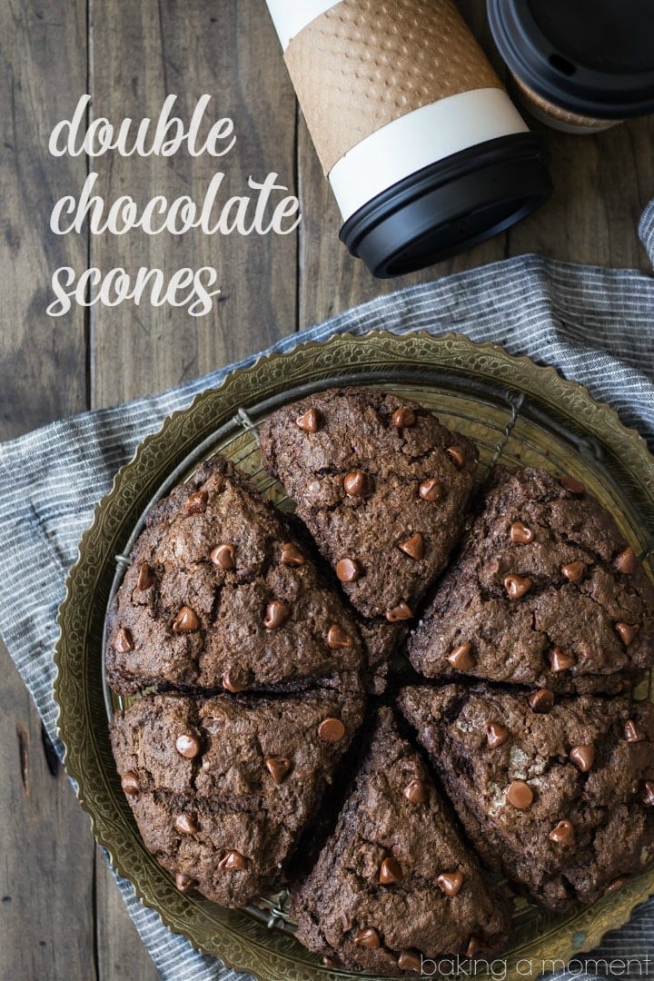Double Chocolate Scones: what an incredible treat for breakfast or brunch! These whip up in a snap and they're so moist and chocolate-y, with plenty of chocolate chips in every bite! food breakfast chocolate