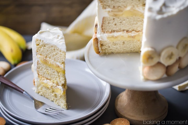 If you have a banana pudding lover in your life, you've gotta make them this cake! It's so next level. Loved the sweet bananas, moist cake, vanilla pastry cream, and whipped cream frosting. food desserts cake