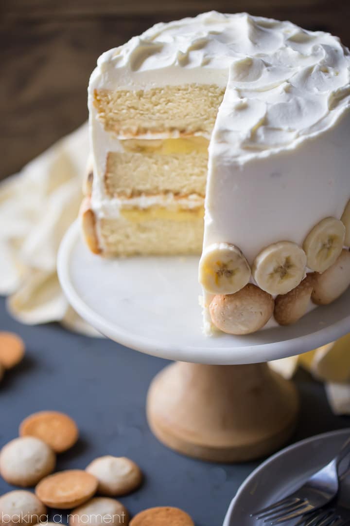 If you have a banana pudding lover in your life, you've gotta make them this cake! It's so next level. Loved the sweet bananas, moist cake, vanilla pastry cream, and whipped cream frosting. food desserts cake