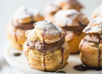 Mocha Cream Puffs- wow, what a treat! The pate a choux came out perfectly puffed and golden, and that fluffy filling had so much chocolate and coffee flavor! food desserts chocolate