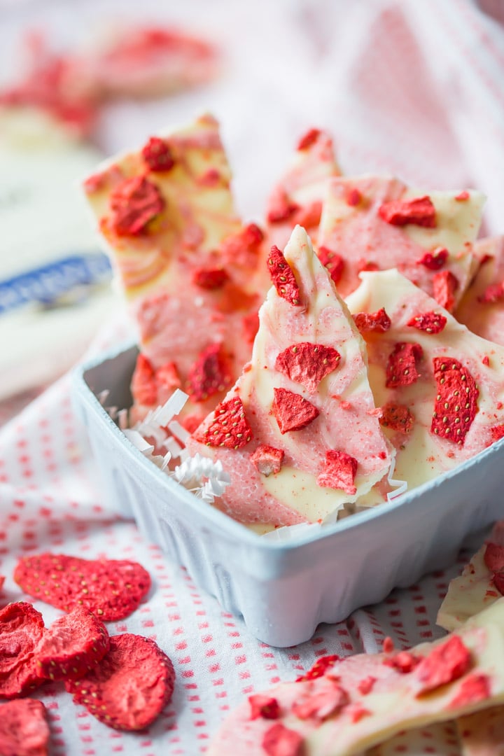 Strawberries & Cream White Chocolate Bark:  This was so simple to make, and the strawberry flavor was off the charts!  food desserts chocolate #Ghirardelli #ad