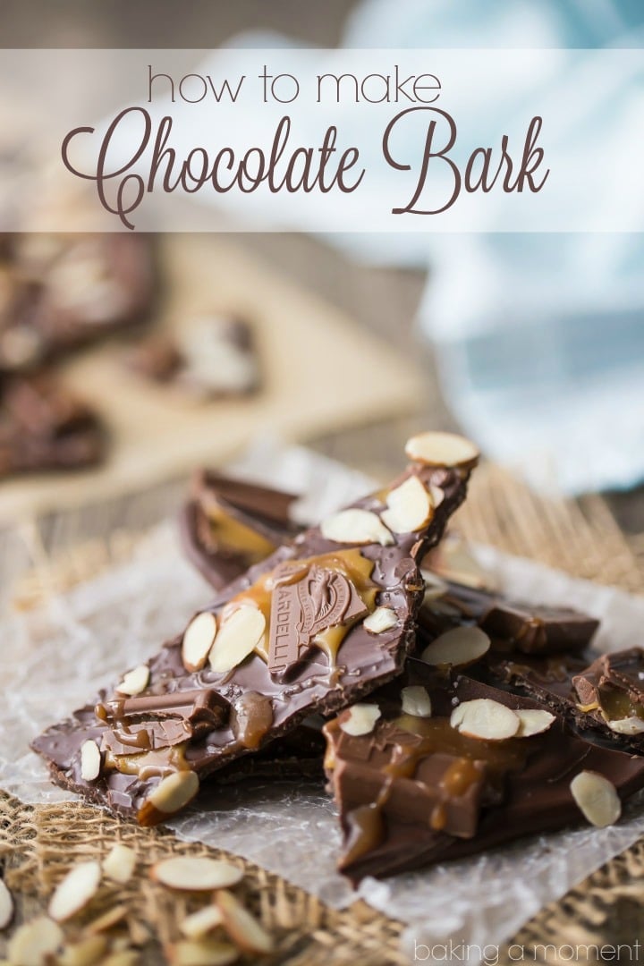 Chocolate Bark- one of the easiest and most fun homemade candy recipes!  We adored this almond, caramel and sea salt version.  food desserts chocolate #ghirardelli #ad