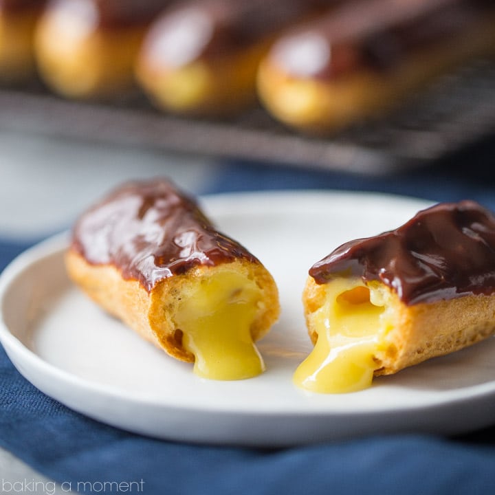 These eclairs are perfection!  A flawless recipe- everything from the pastry to the filling to the glaze came out perfectly.  food desserts chocolate