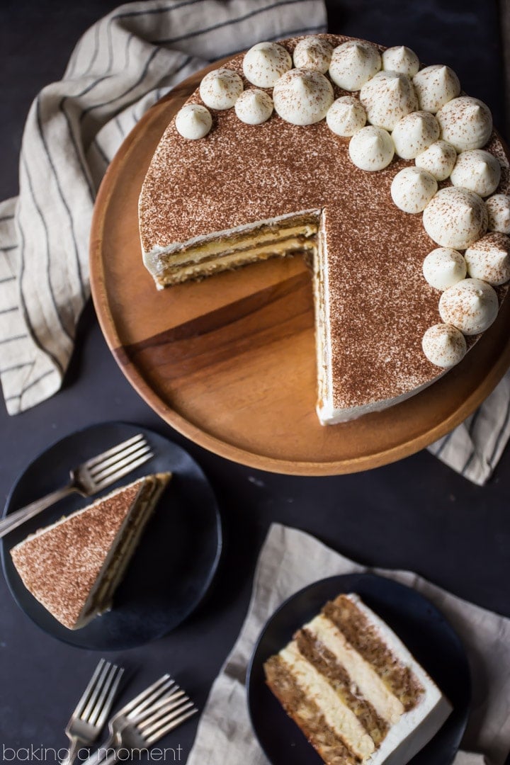 Tiramisu Cake: just like the classic Italian dessert, in layer cake form!  So much rich coffee flavor, and I loved the boozy kick!  food desserts cake