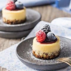 Triple Berry Honey Yogurt Breakfast Cheesecakes: these have a whole grain granola crust, and are sweetened with honey and made with Greek yogurt, so they're a perfect make-ahead, grab & go breakfast! food breakfast yogurt