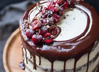 Black Forest Cake: moist chocolate cake layered with sweet cherries and whipped cream. So luscious! food desserts chocolate