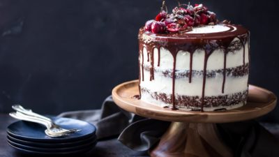 Black Forest Cake: moist chocolate cake layered with sweet cherries and whipped cream. So luscious! food desserts chocolate