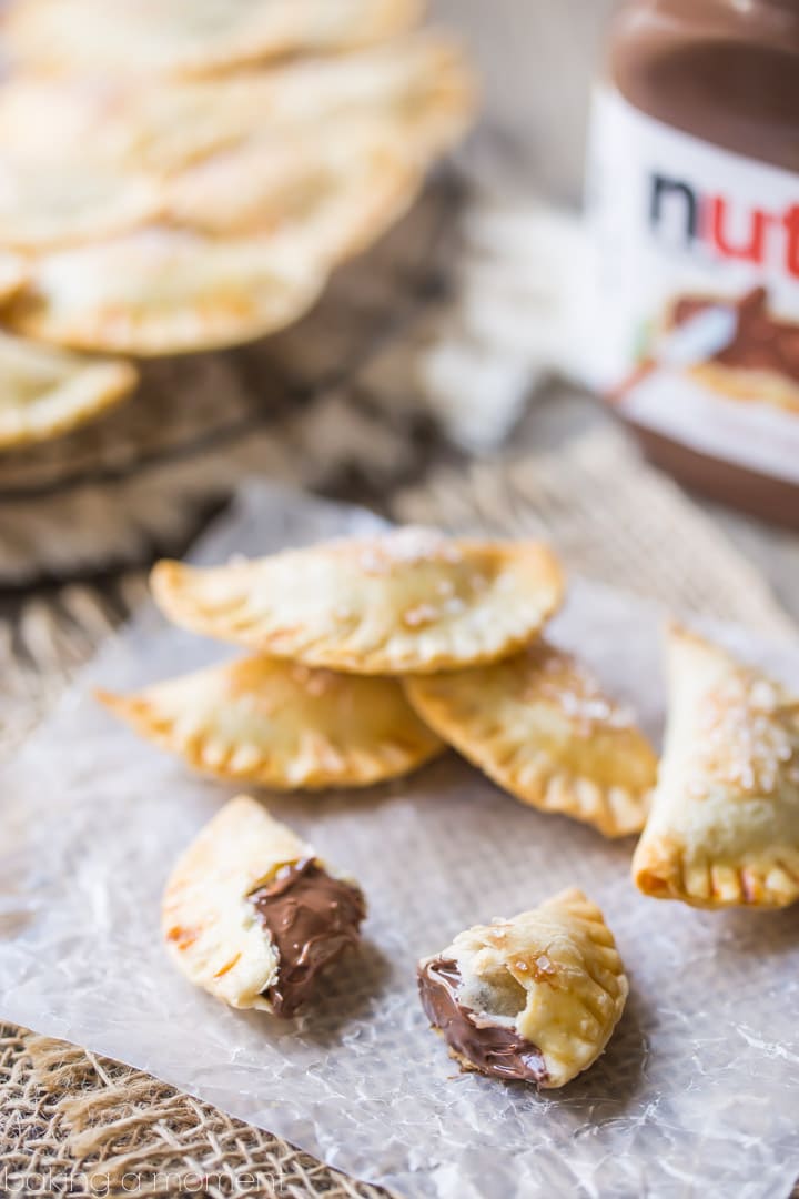 Baked Nutella Ravioli: buttery, flaky pastry surrounding a dollop of chocolate hazelnut spread.  YUM!  food desserts chocolate
