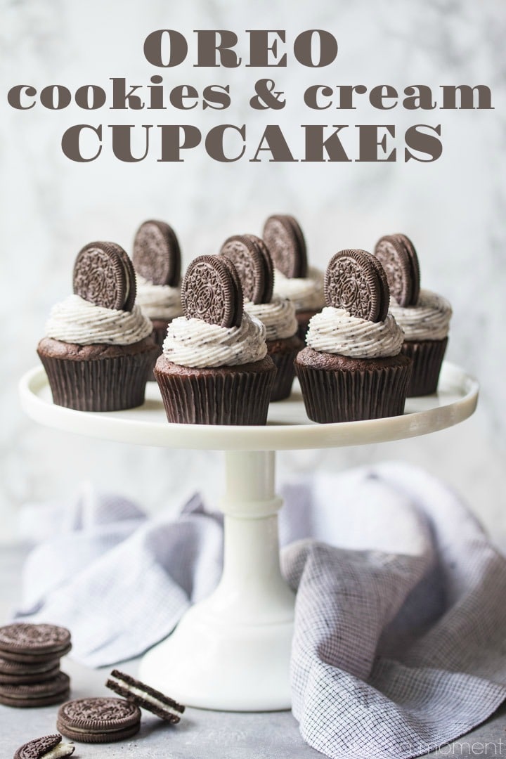 Oreo Cupcakes: if you have a cookies & cream lover in your life, you've GOT to make them these cupcakes!  So moist and chocolate-y, and that frosting tastes exactly like the filling from an Oreo!  food desserts cupcakes