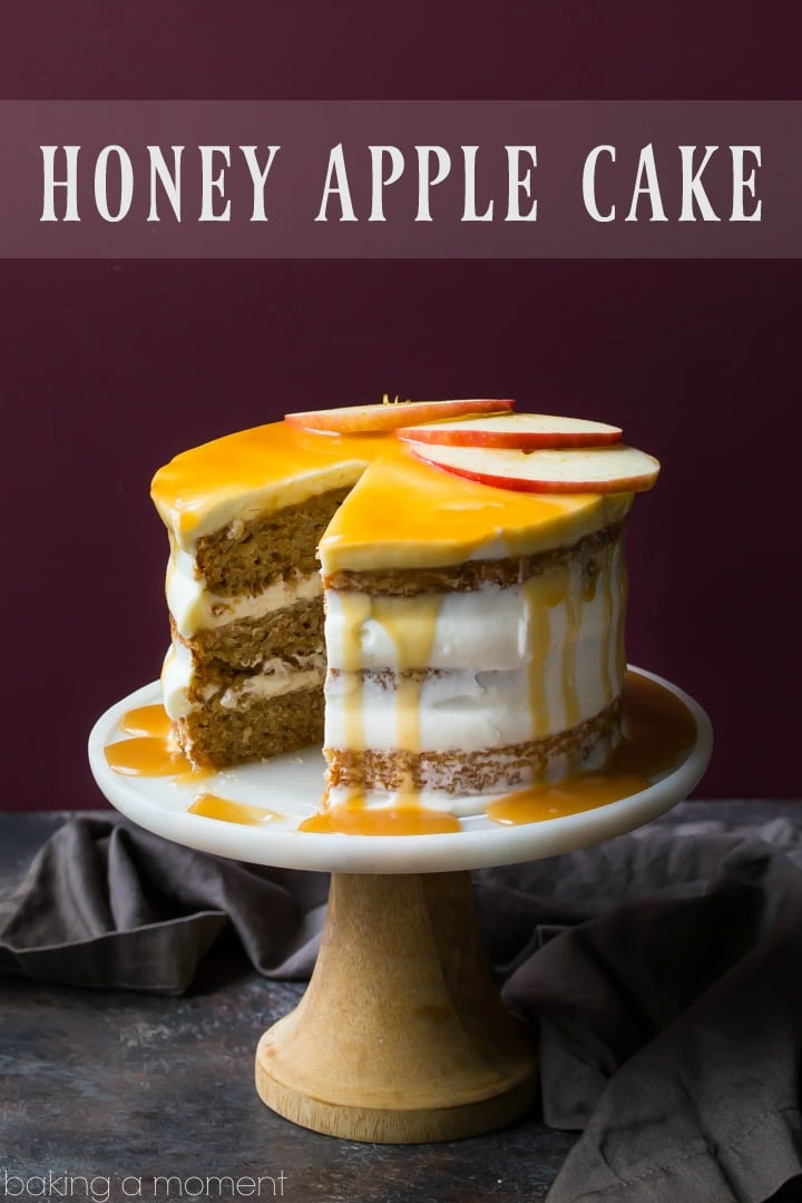 Apple Honey Cake: just a hint of cinnamon, a fluffy cream cheese frosting, and the most INCREDIBLE honey caramel drizzle!  food desserts apple