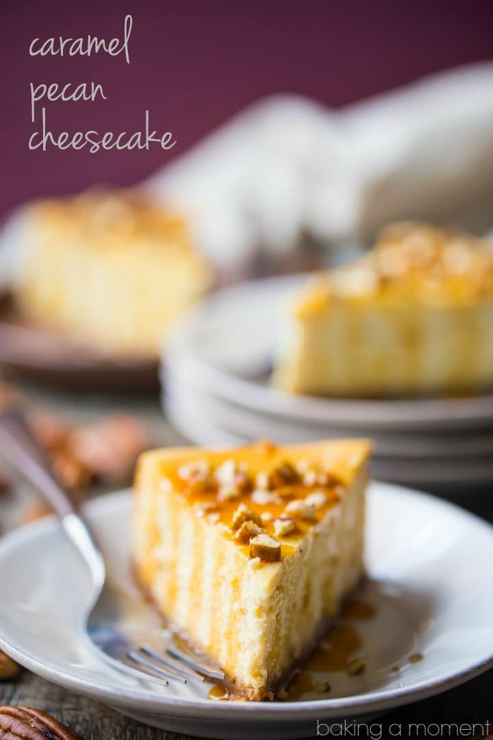 Caramel Pecan Cheesecake: so creamy and rich, with the most incredible nutty, caramel flavor!  food desserts cheesecake