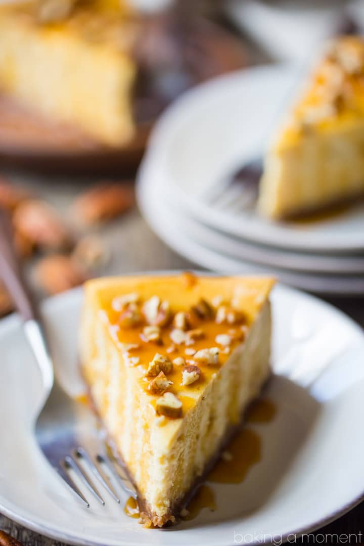 Caramel Pecan Cheesecake: so creamy and rich, with the most incredible nutty, caramel flavor!  food desserts cheesecake