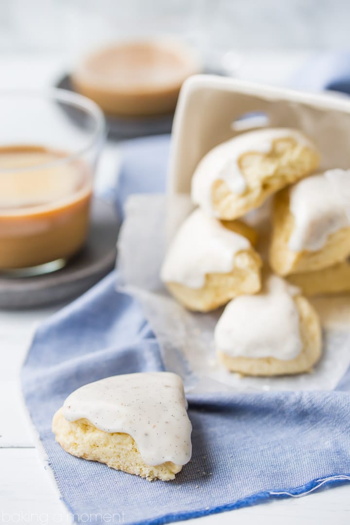 These homemade petite vanilla bean scones tasted even better than the Starbucks version!  So simple to make and so good with a cup of coffee.  food breakfast brunch