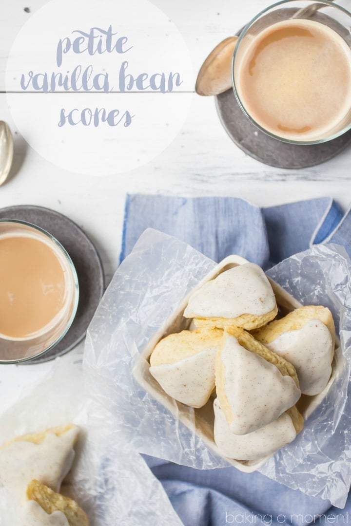 These homemade petite vanilla bean scones tasted even better than the Starbucks version!  So simple to make and so good with a cup of coffee.  food breakfast brunch