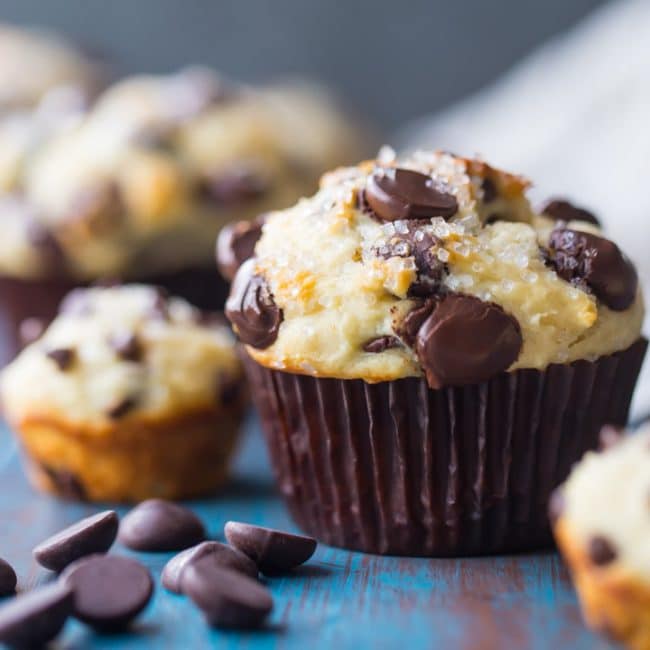 Chocolate Chip Muffins: fluffy, moist, &amp; just sweet enough -Baking a Moment