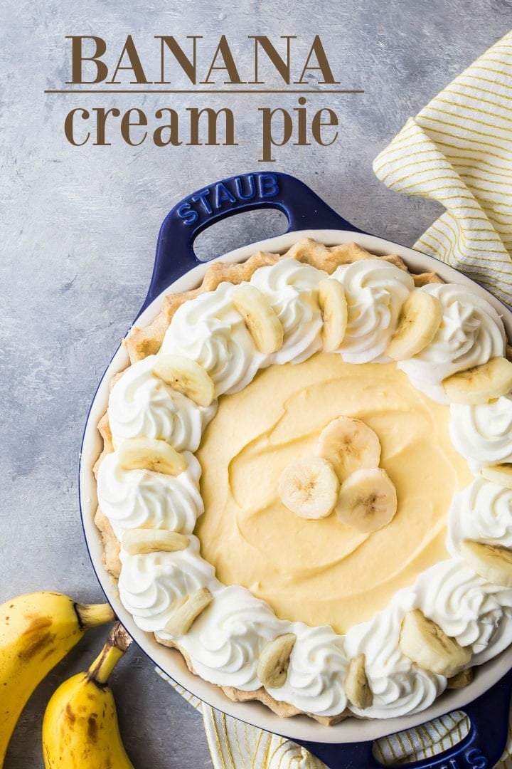 Homemade Banana Cream Pie with pastry cream and fresh bananas.