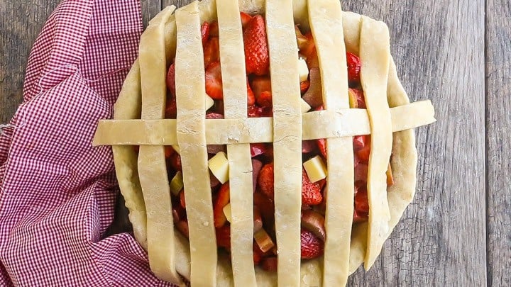 How to Make Lattice Pie Crust Step-by-Step: First woven strip.