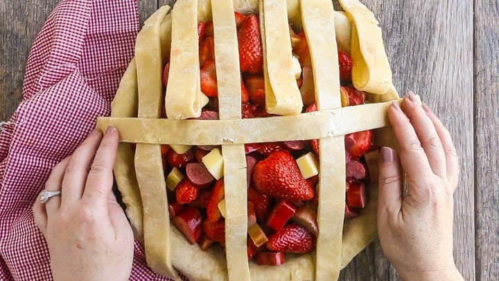 How to Make Lattice Pie Crust Step-by-Step: Laying first horizontal strip.
