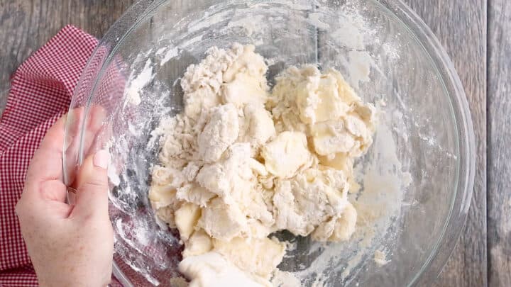 Puff pastry dough forming a ball.