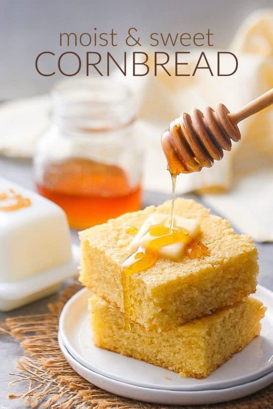 Cornbread: moist & sweet with crisp edges. -Baking a Moment
