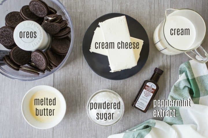 Ingredients for grasshopper pie, with text overlay.