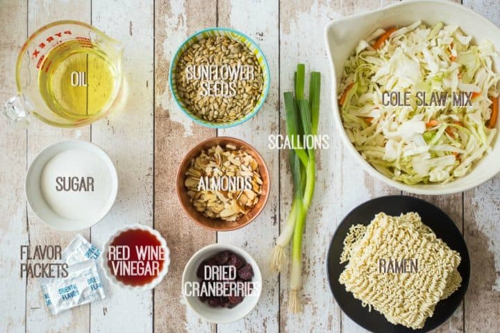Ingredients for making the best ramen noodle salad.